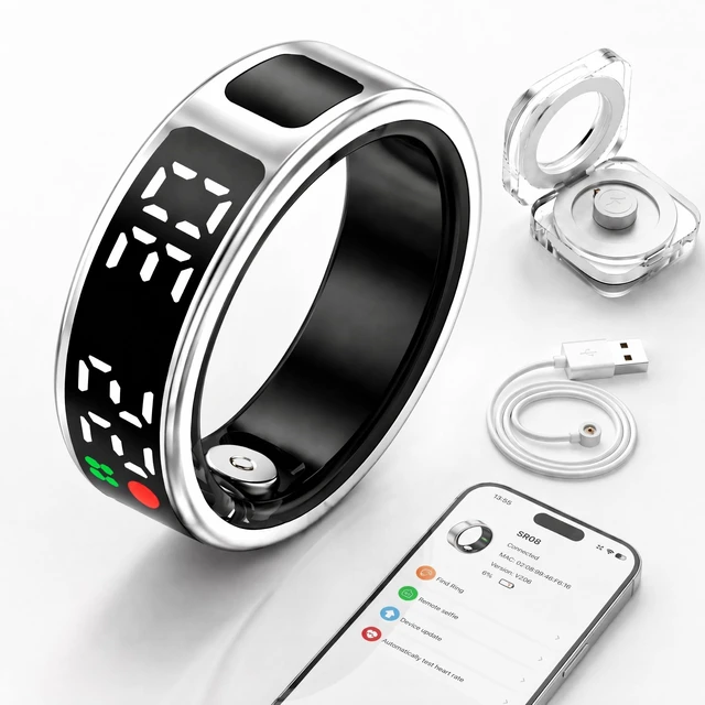Main image of Smart Ring Fitness Tracker No Subscription (Silver, 10#) Sleep Tracking, Heart Rate Monitoring, Gesture Control and Waterproof Design for Everyday Activity Tracking