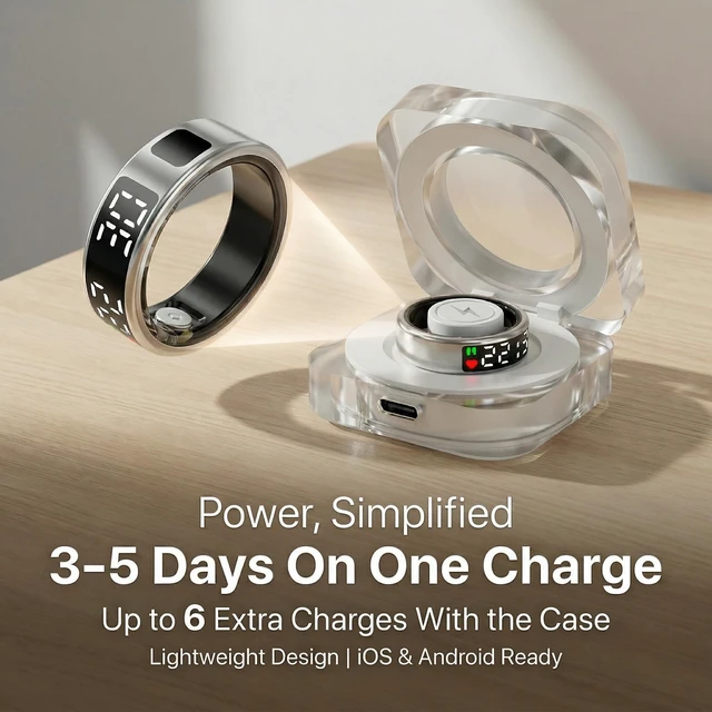 Alt view image 4 of 7 - Smart Ring Fitness Tracker No Subscription (Silver, 10#) Sleep Tracking, Heart Rate Monitoring, Gesture Control and Waterproof Design for Everyday Activity Tracking