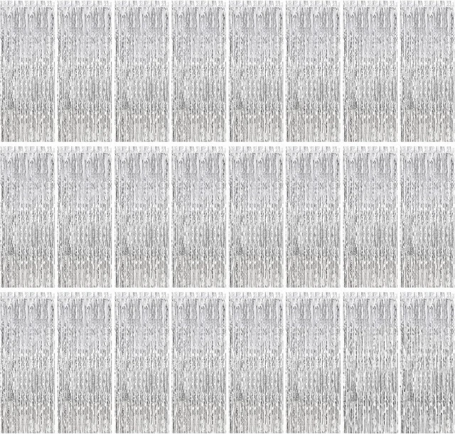 Main image of 24 Pack Silver Metallic Foil Fringe Curtains 3.2ft x 8.2ft Foil Fringe Curtain Backdrop Foil Streamers Party Supplies Tinsel Curtain Backdrop for Parties/Birthday/Halloween/Photo Booth