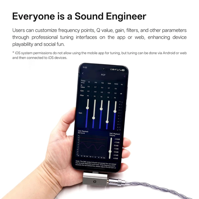 Alt view image 3 of 7 - C30 Portable IEM DAC Amp, USB C to 3.5mm & 4.4mm Dual Output Hi-Res 32-bit/384kHz Decoder with OPA Amplifier, 10-Band EQ Tuning, 57mW@32 Mini Audio Adapter for Phone/PC