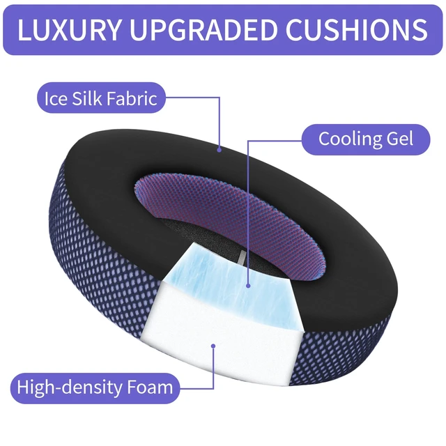 Alt view image 2 of 7 - Upgraded Replacement Ear Pads for Bose 700 Noise Cancelling (NC700) - Cooling Gel Replacement Ear Pads, Ice Silk Fabric Memory Foam, Added Thickness, Extra Durable Ear CushionsBlack/Purple