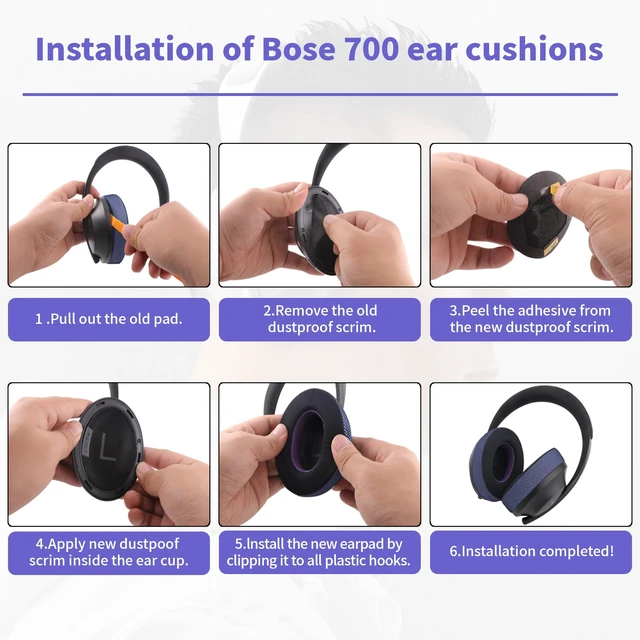Alt view image 5 of 7 - Upgraded Replacement Ear Pads for Bose 700 Noise Cancelling (NC700) - Cooling Gel Replacement Ear Pads, Ice Silk Fabric Memory Foam, Added Thickness, Extra Durable Ear CushionsBlack/Purple