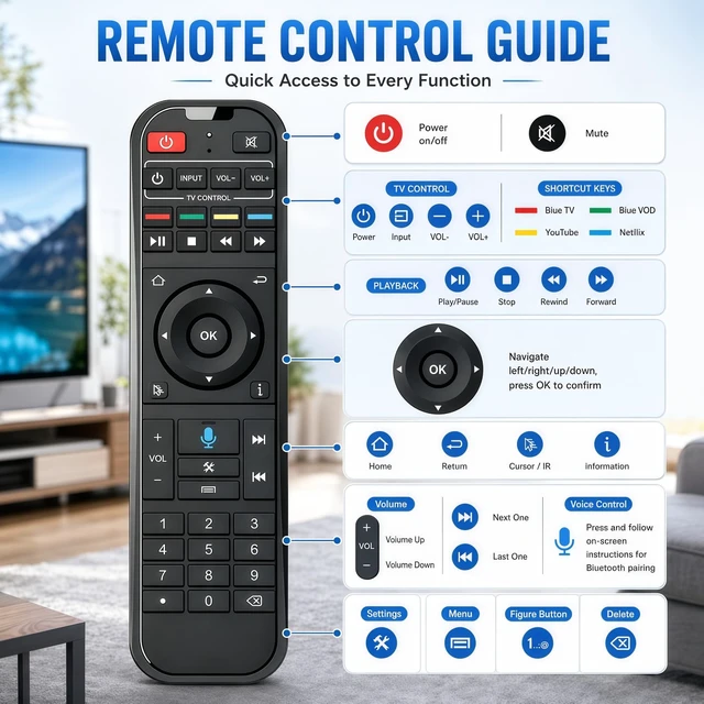 Alt view image 7 of 7 - RC-200 Replacement Smart Bluetooth Voice Remote Control, Compatible with SuperBox S6 Max, S6 Ultra, S6 Pro, S5 Max, S5 Pro, Elite Ultra, Elite Pro+, S4 Pro, and S3 Pro