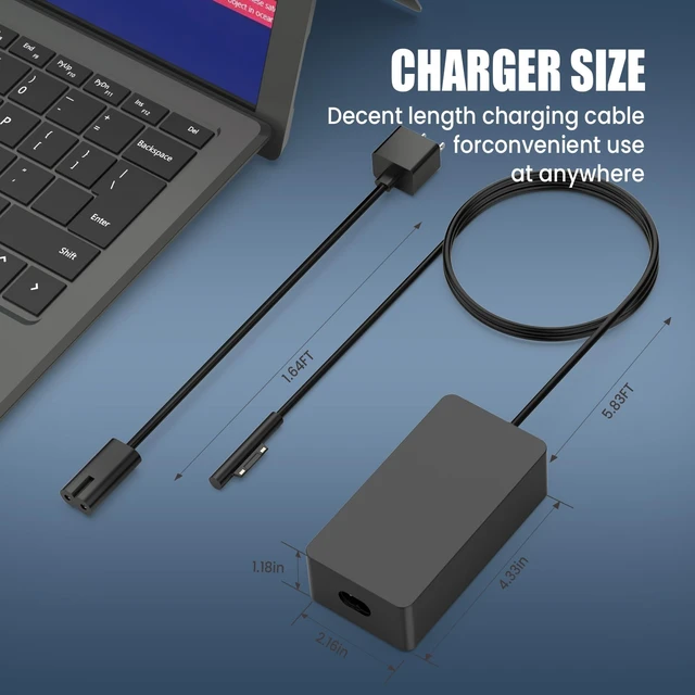 Alt view image 7 of 7 - 102W Surface Charger Compatible with Microsoft Laptop Studio, Surface Book 3/4/5, Surface Pro 7/6/5/4/3, Surface Go, 15V 6.6A Power Supply Adapter with USB Port, Magnetic Connector