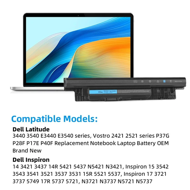 Alt view image 4 of 7 - 40Wh XCMRD Laptop Battery for Dell Inspiron 15 3000 Series 3521 3531 3537 3541 3542 15R 5537 5521 17R 17 3721 3737 5737 5721 14R 14 3421 3437 5421 5437 7447 Latitude 3440 3540 Vostro 2421 2521 P28F