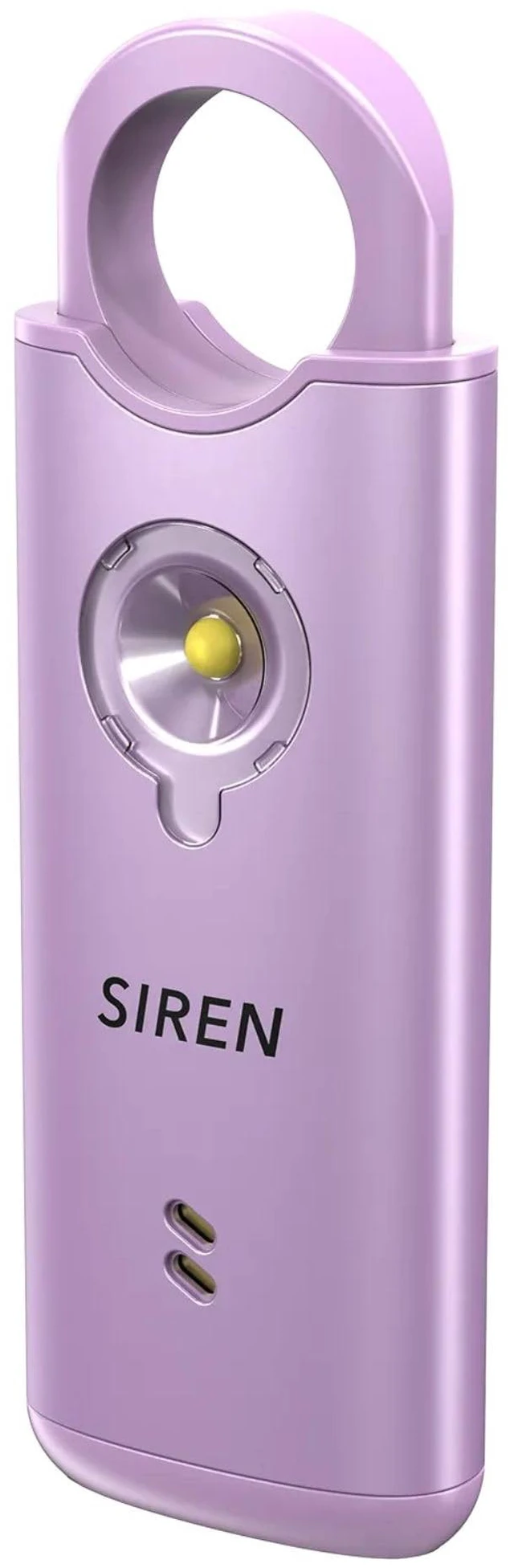 Main image of Personal Safety Alarm by 135dB Siren, Flashing Light, Pull & Vibration Activation, USB-C Rechargeable Keychain (Purple)
