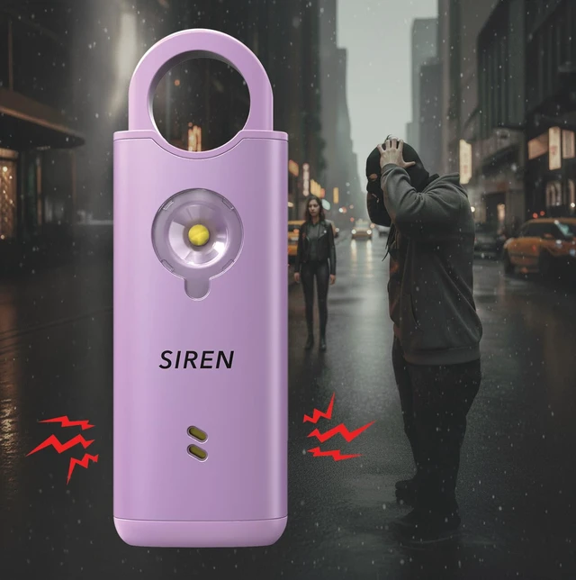 Alt view image 4 of 7 - Personal Safety Alarm by 135dB Siren, Flashing Light, Pull & Vibration Activation, USB-C Rechargeable Keychain (Purple)