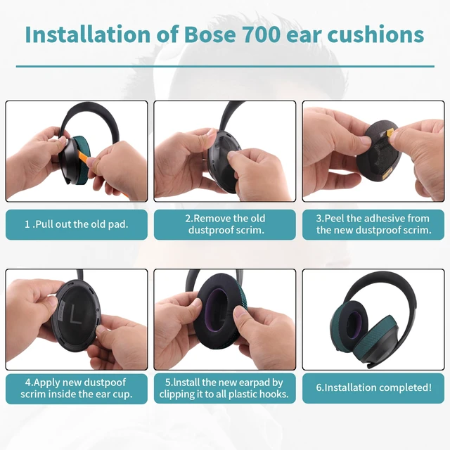 Alt view image 5 of 7 - Upgraded Replacement Ear Pads for Bose 700 Noise Cancelling (NC700) - Cooling Gel Replacement Ear Pads, Ice Silk Fabric Memory Foam, Added Thickness, Extra Durable Ear CushionsBlack/Blue