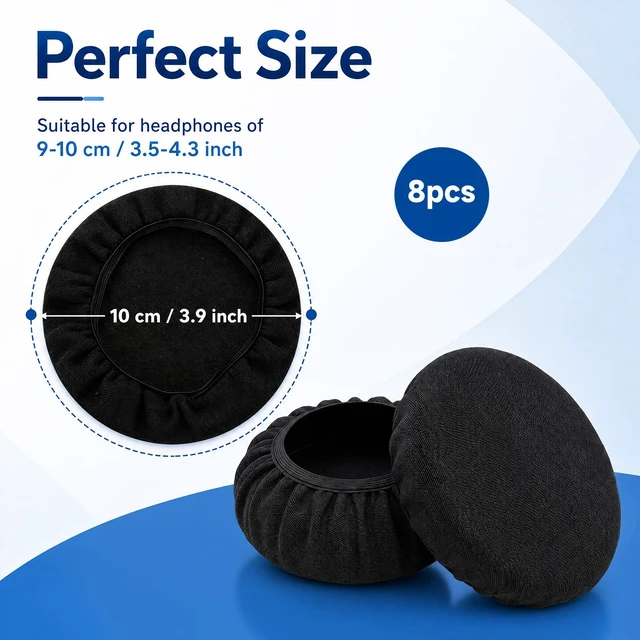 Alt view image 2 of 6 - 4 Pairs Cotton Over Ear Headphone Covers, Replacement and Sanitary Stretchable Headset Ear Covers for 3.5"-4.3" Earcups, Sweatproof Sanitary Earcup Protector for Gym, Gaming, Library, Aviation
