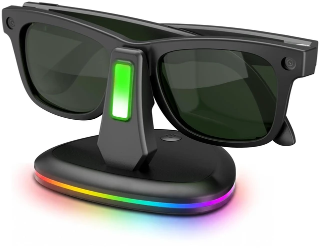 Main image of RGB Charging Station for Meta Ray-Ban Glasses, Space Gray Compatible with Wayfarer, Skyler, Headliner & Oakley Meta HSTN, 7-Color Led Light and USB-C Cable