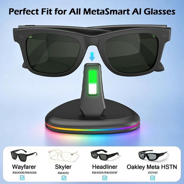 Alt view image 3 of 7 - RGB Charging Station for Meta Ray-Ban Glasses, Space Gray Compatible with Wayfarer, Skyler, Headliner & Oakley Meta HSTN, 7-Color Led Light and USB-C Cable