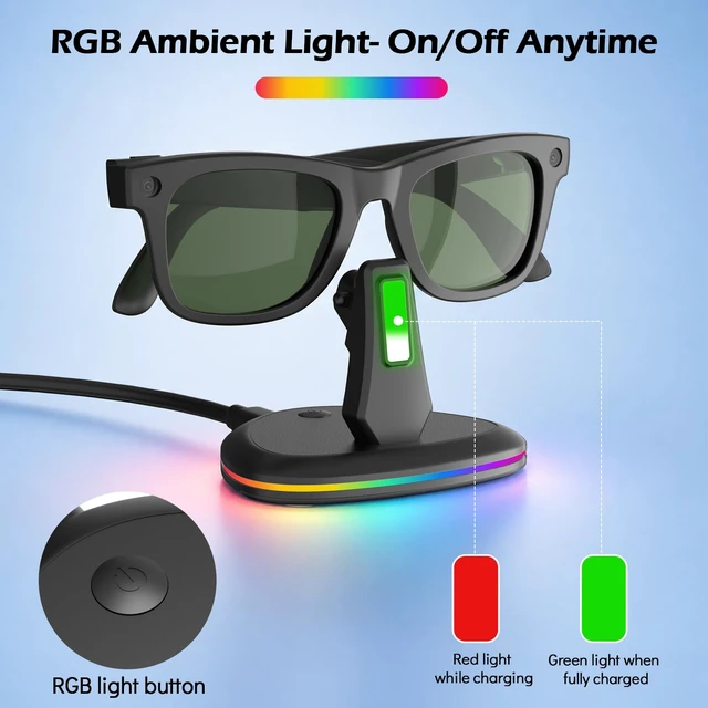 Alt view image 5 of 7 - RGB Charging Station for Meta Ray-Ban Glasses, Space Gray Compatible with Wayfarer, Skyler, Headliner & Oakley Meta HSTN, 7-Color Led Light and USB-C Cable