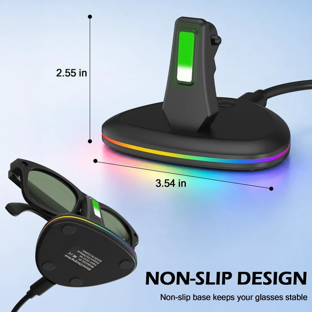 Alt view image 6 of 7 - RGB Charging Station for Meta Ray-Ban Glasses, Space Gray Compatible with Wayfarer, Skyler, Headliner & Oakley Meta HSTN, 7-Color Led Light and USB-C Cable
