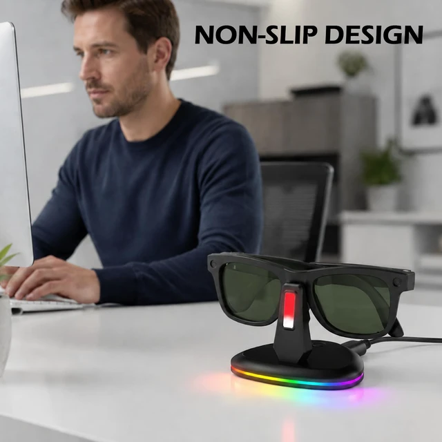 Alt view image 7 of 7 - RGB Charging Station for Meta Ray-Ban Glasses, Space Gray Compatible with Wayfarer, Skyler, Headliner & Oakley Meta HSTN, 7-Color Led Light and USB-C Cable