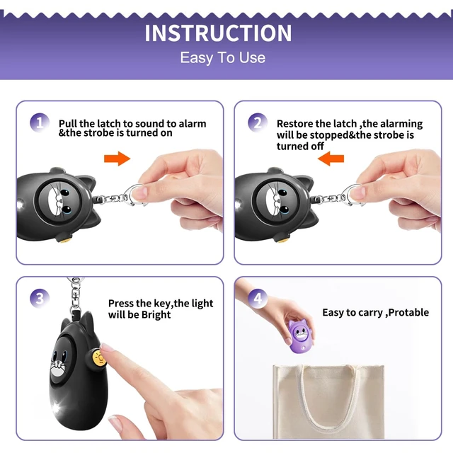 Alt view image 5 of 7 - Personal Safety Alarm for Women by WomenLoud Siren, 130dB Loud Siren Keychain in a Variety of Colors, Cute Cat Design Security Device for Children, Elderly