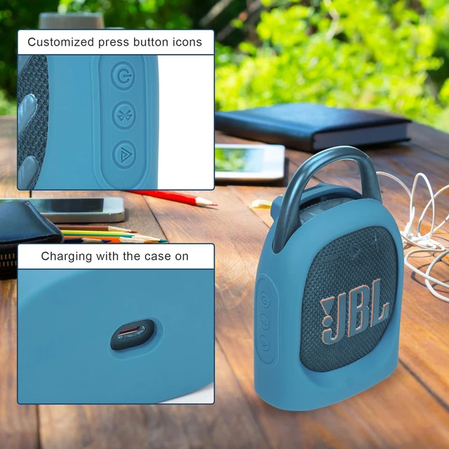Alt view image 5 of 7 - Portable Silicone Case for JBL Clip 5 Ultra Bluetooth Speaker with Removable Strap for Boat Bike Golf Cart (Blue)
