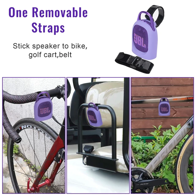 Alt view image 4 of 7 - Portable Silicone Case for JBL Clip 5 Ultra Bluetooth Speaker with Removable Strap for Boat Bike Golf Cart (Purple)
