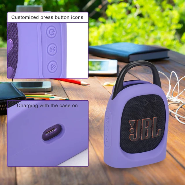 Alt view image 5 of 7 - Portable Silicone Case for JBL Clip 5 Ultra Bluetooth Speaker with Removable Strap for Boat Bike Golf Cart (Purple)