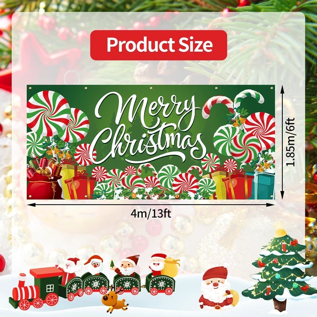 Alt view image 2 of 6 - 13 x 6 FT Christmas Garage Door Cover Banner Backdrop Decorations - Extra Large Candy Cane Gift Box Printed Hanging Door Background for Indoor Outdoor House Patio Lawn Outside Décor Party Supplies