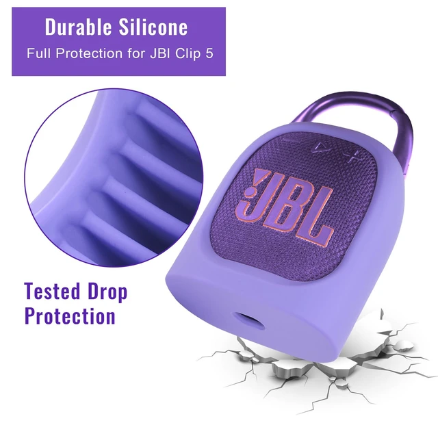 Alt view image 7 of 7 - Portable Silicone Case for JBL Clip 5 Ultra Bluetooth Speaker with Removable Strap for Boat Bike Golf Cart (Purple)