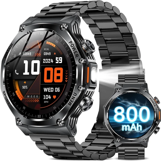 Main image of 1.75" HD Screen Military Watches for Men with Bluetooth Call/Answer Military Watch with Flashlight, 800mAh Battery, SpO2 Heart Rate Sleep Monitoring IP68 Waterproof Smartwatches for Android iOS