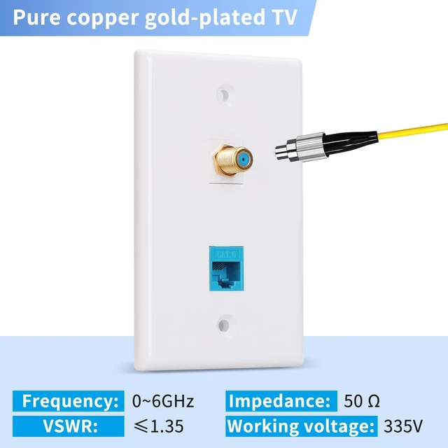 Alt view image 3 of 6 - Ethernet Coax Wall Plate, 3GHz, 4 Pack Includes CAT6 Keystone Coupler and 3GHz Gold Plated Coax Keystone Jack; F Type Port Wall Plate