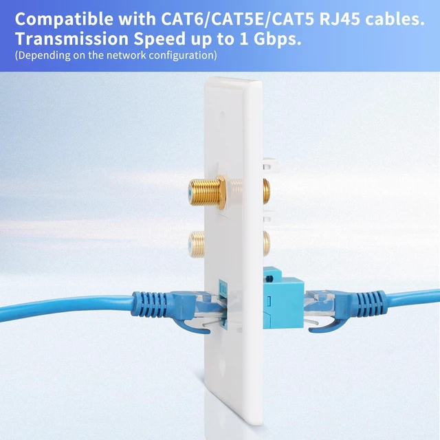 Alt view image 2 of 6 - Ethernet Coax Wall Plate, 3GHz, 4 Pack Includes CAT6 Keystone Coupler and 3GHz Gold Plated Coax Keystone Jack; F Type Port Wall Plate