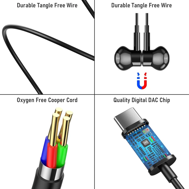 Alt view image 4 of 7 - USB C Headphones Magnetic Wired Earbuds for iPhone 18 Pro Max 17 16 15 16e Noise Isolation In Ear Headphone with Mic Type C Earphone for Samsung S26 Ultra S25 S23 A17 Z Fold 8 for iPad A16 Pixel 10a 9