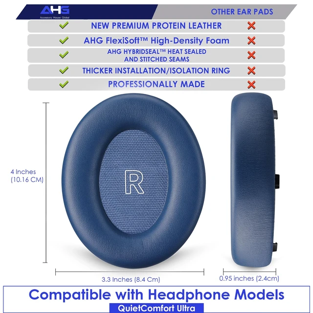 Alt view image 3 of 7 - QC Ultra Replacement Ear pad and Headband Pad Kit Cushion Compatible with Bose QuietComfort Ultra Wireless Headphones (Lunar Blue). Easy DIY Fit Premium Materials