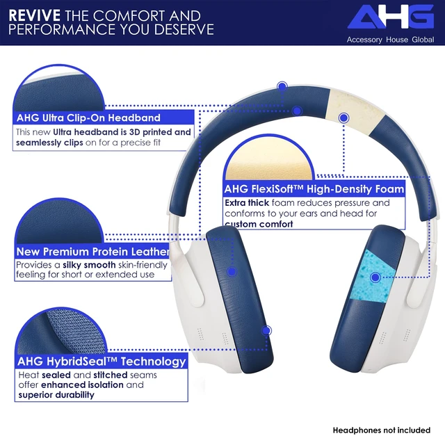 Alt view image 2 of 7 - QC Ultra Replacement Ear pad and Headband Pad Kit Cushion Compatible with Bose QuietComfort Ultra Wireless Headphones (Lunar Blue). Easy DIY Fit Premium Materials