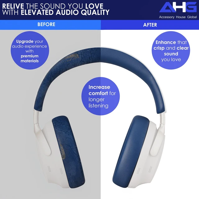 Alt view image 4 of 7 - QC Ultra Replacement Ear pad and Headband Pad Kit Cushion Compatible with Bose QuietComfort Ultra Wireless Headphones (Lunar Blue). Easy DIY Fit Premium Materials
