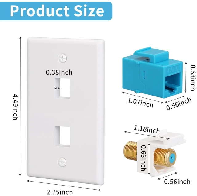 Alt view image 5 of 6 - Ethernet Coax Wall Plate, 3GHz, 4 Pack Includes CAT6 Keystone Coupler and 3GHz Gold Plated Coax Keystone Jack; F Type Port Wall Plate