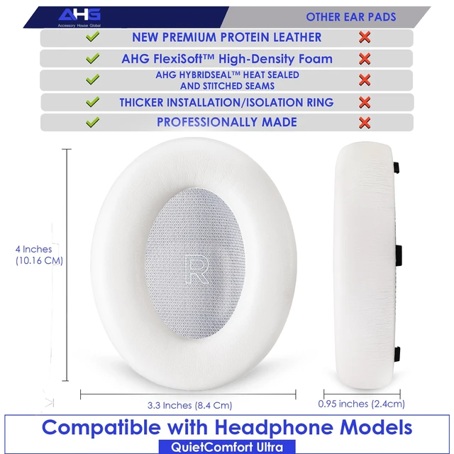 Alt view image 4 of 7 - QC Ultra Replacement Ear pad and Headband Pad Kit Cushion Compatible with Bose QuietComfort Ultra Wireless Headphones. (-QUIETCOMFORT-Ultra-Combo-White-Smoke)