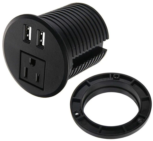 Main image of Desktop Power Grommet 2 3/8 inch Hole Table Power Grommet Outlet with 2 USB Charging Ports,6.5ft Extension Cord Desk Power Strip with 1 Outlets for Computer,Table, Kitchen, Office,Home,Hotel and More