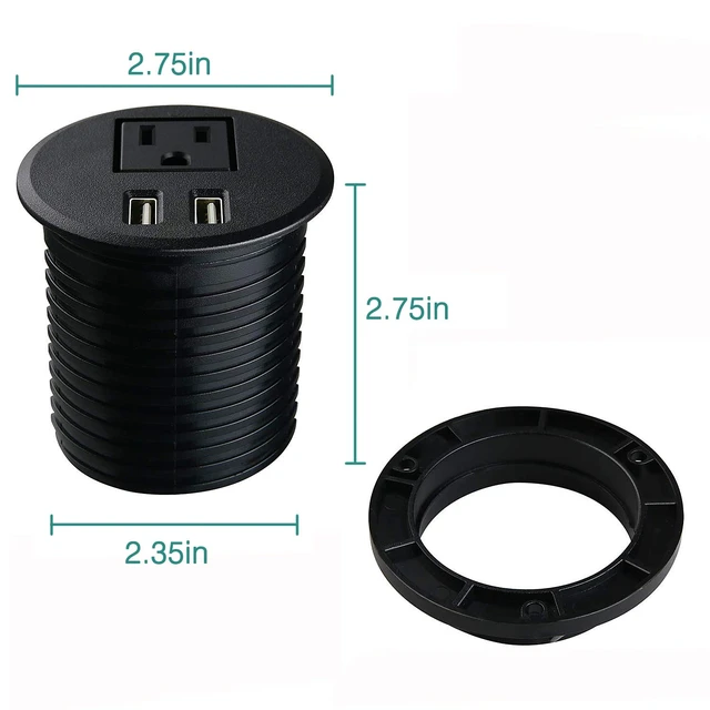 Alt view image 3 of 6 - Desktop Power Grommet 2 3/8 inch Hole Table Power Grommet Outlet with 2 USB Charging Ports,6.5ft Extension Cord Desk Power Strip with 1 Outlets for Computer,Table, Kitchen, Office,Home,Hotel and More
