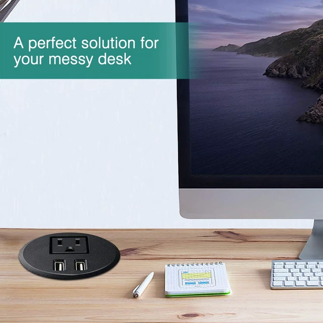 Alt view image 6 of 6 - Desktop Power Grommet 2 3/8 inch Hole Table Power Grommet Outlet with 2 USB Charging Ports,6.5ft Extension Cord Desk Power Strip with 1 Outlets for Computer,Table, Kitchen, Office,Home,Hotel and More
