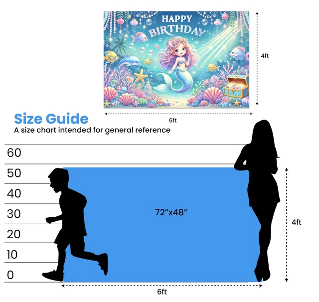 Alt view image 4 of 6 - Mermaid Birthday Decorations 6x4ft Mermaid Backdrop for Girls Birthday Happy Birthday Banner Girl Under The Sea Mermaid Backdrop for Kids Princess Party Favors