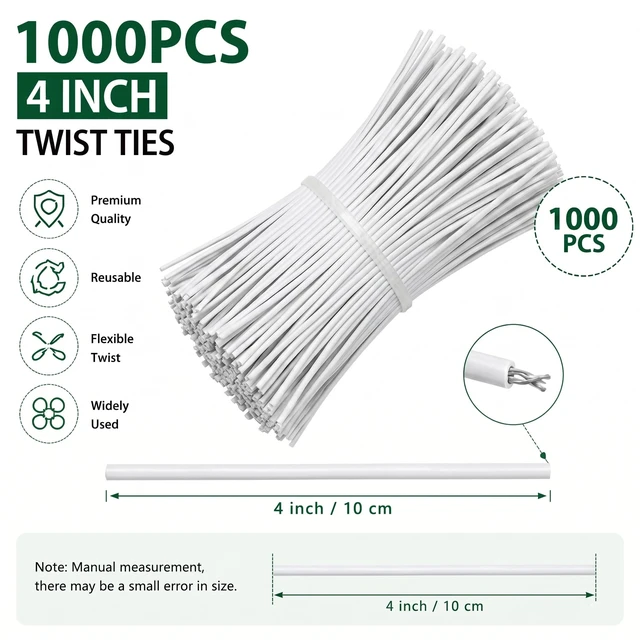 Alt view image 2 of 7 - 1000pcs 4 Inch Twist Ties - Reusable White Plastic Coated Cable Wire Ties for Bags, Bread,Household and Office