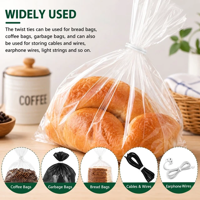 Alt view image 5 of 7 - 1000pcs 4 Inch Twist Ties - Reusable White Plastic Coated Cable Wire Ties for Bags, Bread,Household and Office