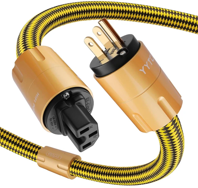 Main image of Audiophile Audio Power Cable 7N OCC for Amp/DAC/HiFi Systems 6.6ft 24K Gold-Plated Plug, Copper Alloy Shell, OFC Braided Shielding, NEMA 5-15P to C15, 3 Prong Power Cord, 4.8mm² x 3, 18.5mm