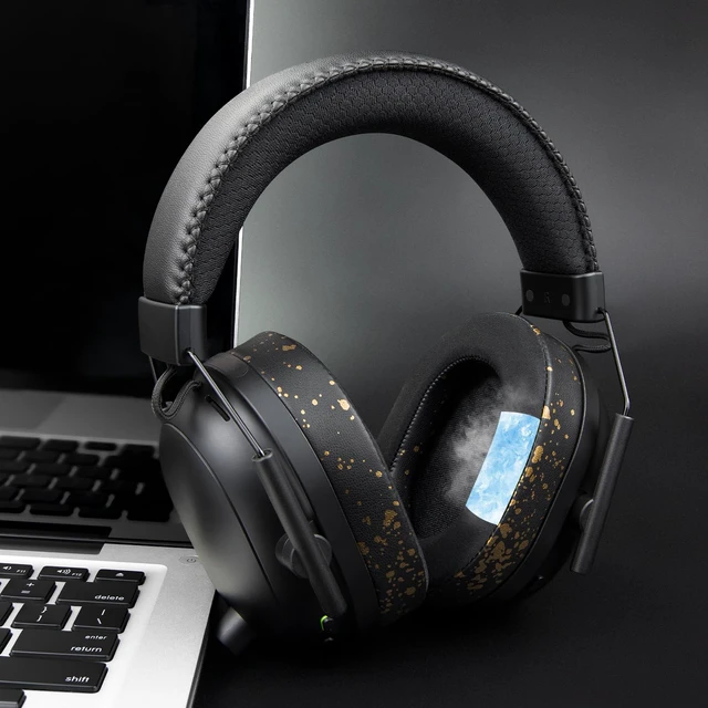 Alt view image 4 of 7 - Cooling Earpads for Razer BlackShark V2/V2 Pro - Black Gold Do not fit BlackShark V2 X/V2 HyperSpeed