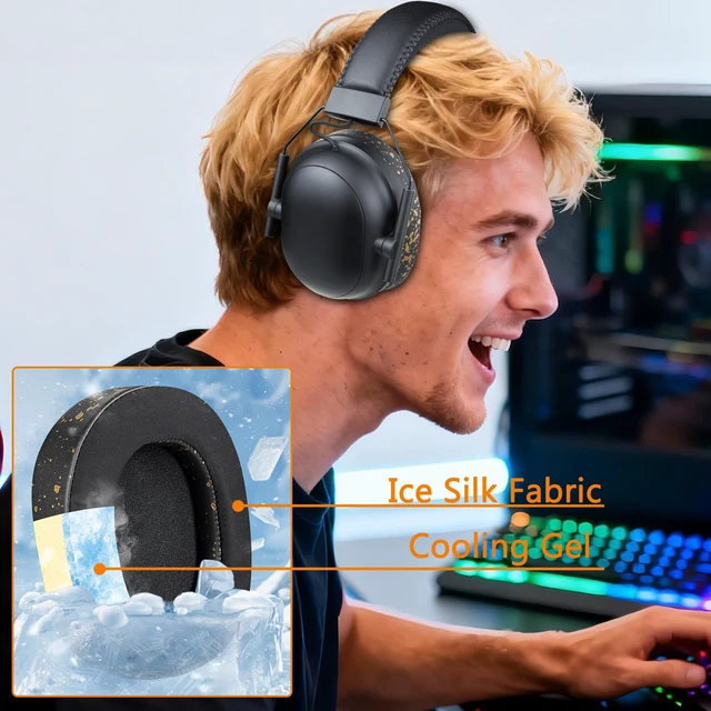 Alt view image 5 of 7 - Cooling Earpads for Razer BlackShark V2/V2 Pro - Black Gold Do not fit BlackShark V2 X/V2 HyperSpeed
