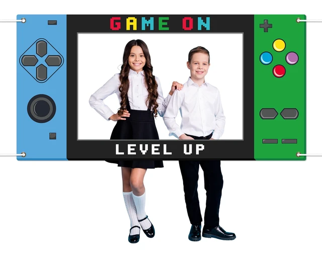 Main image of Large 73inch Video Game Photo Prop Game on Birthday Party Decorations Blue Green Handheld Gaming Console Banner Backdrop Gaming Photo Booth Frame Background for Boys Birthday Gamer Favor Supplies