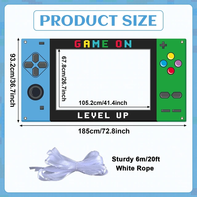 Alt view image 2 of 7 - Large 73inch Video Game Photo Prop Game on Birthday Party Decorations Blue Green Handheld Gaming Console Banner Backdrop Gaming Photo Booth Frame Background for Boys Birthday Gamer Favor Supplies