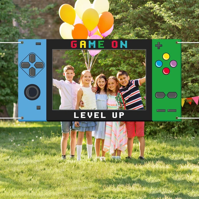Alt view image 7 of 7 - Large 73inch Video Game Photo Prop Game on Birthday Party Decorations Blue Green Handheld Gaming Console Banner Backdrop Gaming Photo Booth Frame Background for Boys Birthday Gamer Favor Supplies