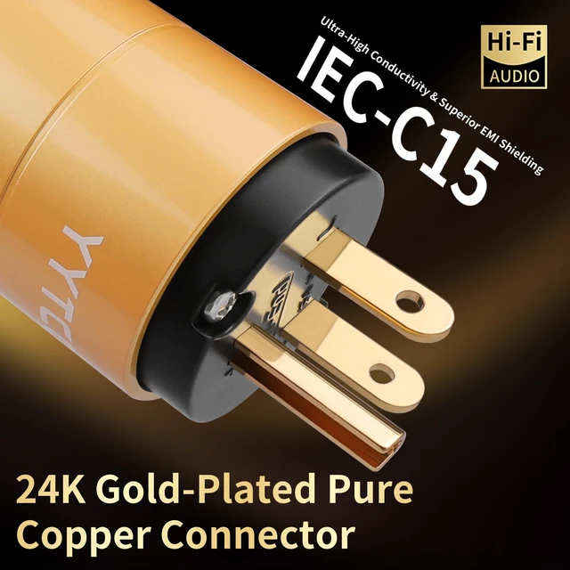 Alt view image 3 of 7 - Audiophile Audio Power Cable 7N OCC for Amp/DAC/HiFi Systems 6.6ft 24K Gold-Plated Plug, Copper Alloy Shell, OFC Braided Shielding, NEMA 5-15P to C15, 3 Prong Power Cord, 4.8mm² x 3, 18.5mm