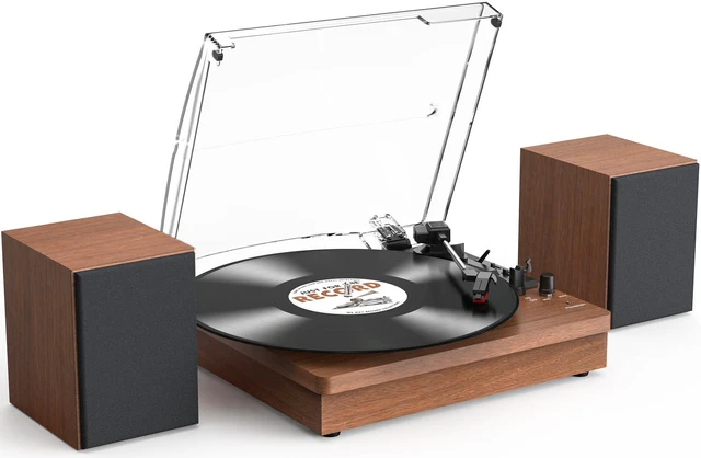 Main image of ® Record Player with Speakers, 3-Speed Bluetooth Turntable Belt-Driven, Bluetooth Input, USB Playback, Auto Stop, AUX Headphone Input and RCA Out, Plays 7/10/12" Records, 33/45/78 RPM