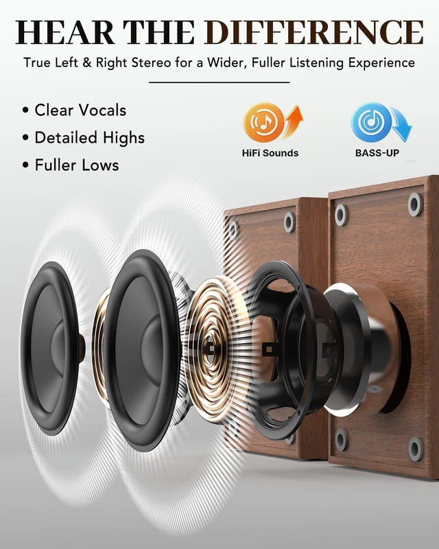 Alt view image 3 of 7 - ® Record Player with Speakers, 3-Speed Bluetooth Turntable Belt-Driven, Bluetooth Input, USB Playback, Auto Stop, AUX Headphone Input and RCA Out, Plays 7/10/12" Records, 33/45/78 RPM