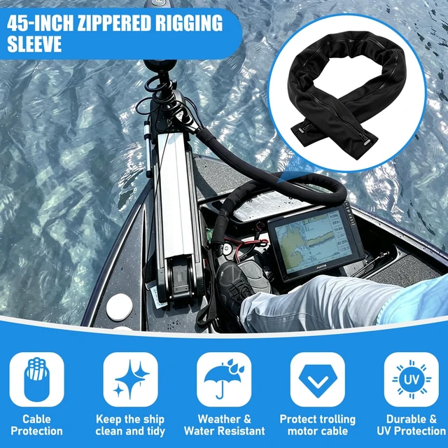 Alt view image 4 of 7 - 48 Inch Trolling Motor Cable Sleeve Outboard Rigging Sleeve Zipper Cable Sleeve Boat Wire Cover Marine Cable Boot Waterproof Cord Cover Cable Ties Organization Dirt Protection Black 2PCS