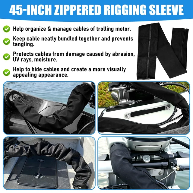 Alt view image 6 of 7 - 48 Inch Trolling Motor Cable Sleeve Outboard Rigging Sleeve Zipper Cable Sleeve Boat Wire Cover Marine Cable Boot Waterproof Cord Cover Cable Ties Organization Dirt Protection Black 2PCS